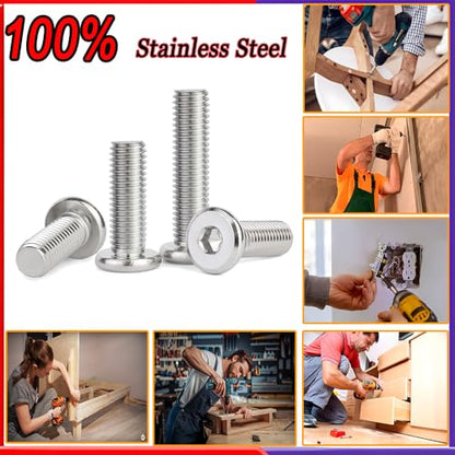 Metuja 1/4-20x1/2 Flat Head Hex Socket Cap Screws Bolts,304 Stainless Steel Fully Threaded Machine Screws with Hex Key (50PCS) Corrosion-Resistant for Furniture/Machinery - size: 1/4-20 x 1/2"