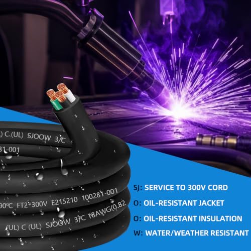 25ft SJOOW 18/3 Wire SJOOW Portable Power Cable,18 Gauge 3 Conductor Wire - size: 25 FT, style: 18AWG(3-Conductor)