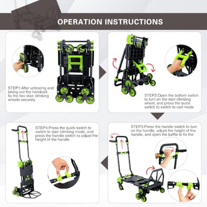 2 in 1 Portable Stair Climbing Dolly Cart with Wheels(Green) - color: Green