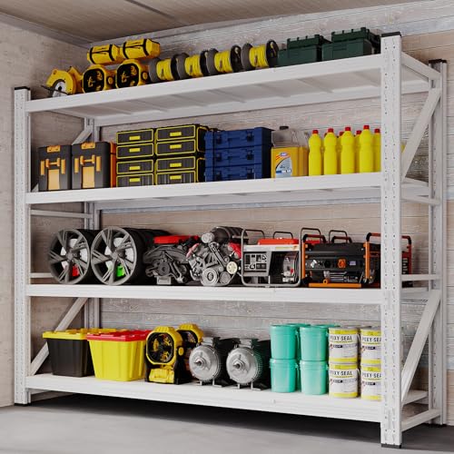 BYNSOE 78.8" W Storage Shelves 7000lbs Garage Metal Shelving Heavy Duty Garage Shelves Adjustable Storage Shelves for Industrial, Factory, (White, 78.8" W X 24" D X 78.8" H) - color: White, size: 78.8" W X 24" D X 78.8" H