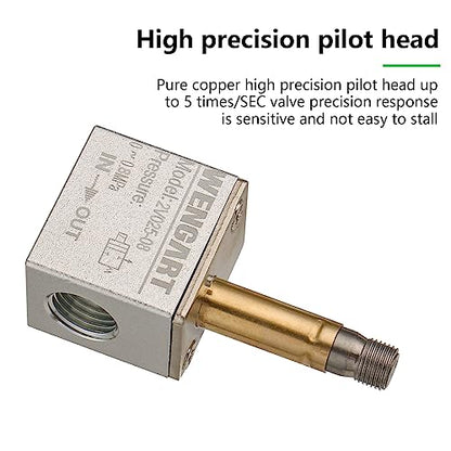 Wengart 2-Way 2-Position Pneumatic Solenoid Valve for DIYers & Engineers to Prevent Low-Pressure Leaks via DC 24V Coil, Nickel-Plated Copper Body & 6mm Fitting Kit