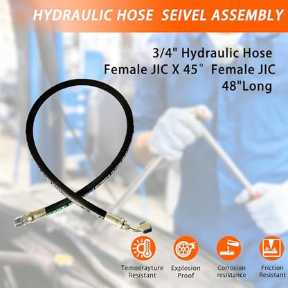 Autovo Hydraulic Hose Swivel Assembly 3/4" Hydraulic Hose with Female JIC X 45° Female JIC 48" Long 3118 psi - size: 26711-12-12-48IN-45