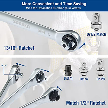 SORAKO Ratcheting Combination Wrench Cr-V Steel (12-Pcs) - style: Portable