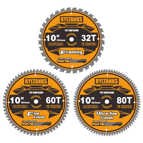 10 Inch Table Saw Blade/Miter Saw Blade, 5/8" Arbor, 32T for Framing&60T for Fine Finish&80T for Ultra Fine Finish Wood Cutting, 3-Pack