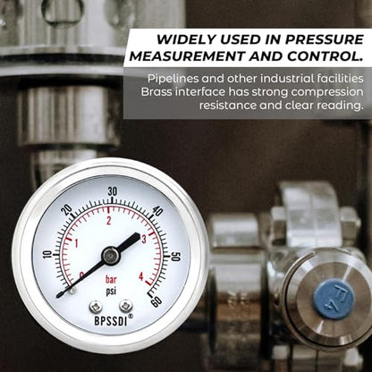 0-60 Psi Low Pressure Gauge, 2" Dial Size, 1/4 G Back Mount, Stainless Steel Case for Water Pressure Gauge Test for Water Pipe, HVAC(with Tape) - size: 0-60 psi, style: Back Mount