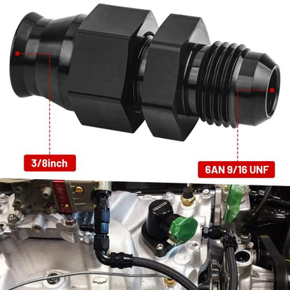 6AN Male Flare to 3/8" Fuel Hardline Tube Fitting, 3/8 Inch OD Tube to AN6 Compression Adapter Straight Connector Aluminum Black 4PCS