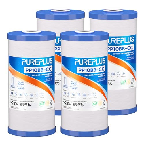 PUREPLUS 5 Micron 10"x4.5" Whole House Sediment & Carbon Water Filter,4PACK - size: 4 Count (Pack of 1), style: Sediment & Carbon Block