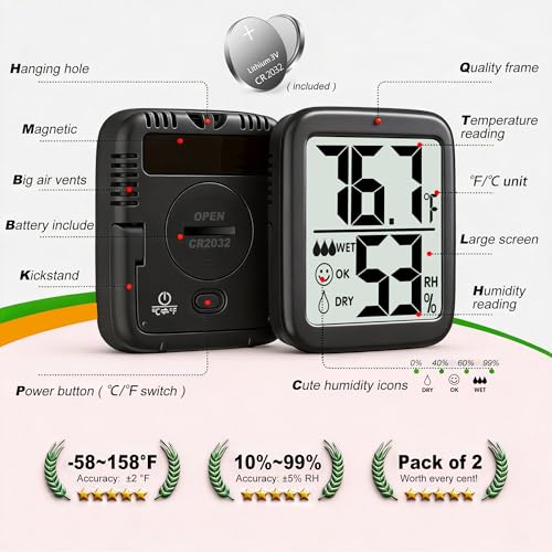 Antonki 2 Pack Room Thermometer Indoor Hygrometer - color: 2 Pcs * Classic Black ( 97%+ Choice )