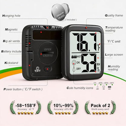 Antonki 2 Pack Room Thermometer Indoor Hygrometer - color: 2 Pcs * Classic Black ( 97%+ Choice )