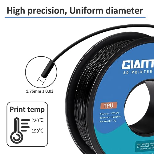 GIANTARM 95A TPU 3D Printer Filament 1.75mm, 1kg Spool, Black, +/- 0.03mm - color: Tpu-black