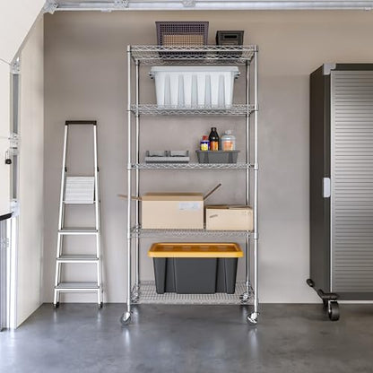 UltraDurable 5-Tier NSF Steel Wire Shelving, 36"W x 24"D x 76"H - color: Steel, size: 5-Tier Shelving, 36" W x 24" D