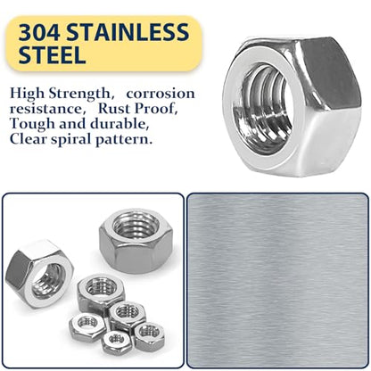 SAE & Metric Hex Nut Assortment Kit 510Pcs Stainless Steel - size: SAE&Metric-510