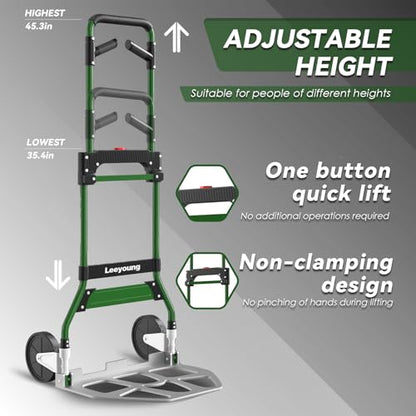 Leeyoung Folding Hand Truck Dolly 375lbs Aluminum Frame Large Platform - color: Green, size: 375lb