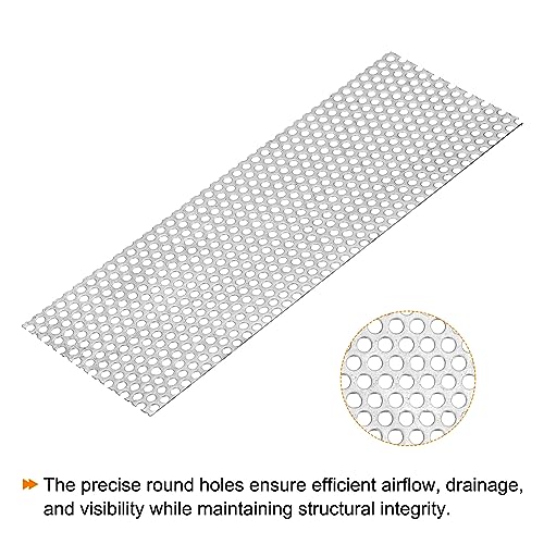 PATIKIL 11.8" x 4" 304 Stainless Steel Perforated Sheet, 0.2" Hole 19GA Expanded Metal Mesh Plate Screen Decorative Meshes for Ventilation Grill Smoking - size: 11.8" x 4"