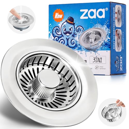 zaa 3 in 1 Kitchen Sink Drain Strainer Stopper Removable Basket Pop-Up - color: Light Silver
