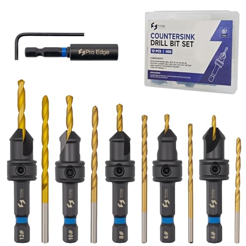 12PCS Countersink Drill Bit Set, #4, #6, #8, #10, #12 with 5 Wood Drill Bit - size: 4#-12#
