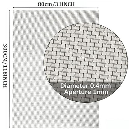 KISKIS 304 Stainless Steel Woven Wire Mesh, Wire Mesh Window Screen Mesh, Prevent Mouse Mice Snakes Hornets Rodents Entering,Easy to Cut and Install (80x300CM31X118INCH) - size: 80x30CM31X118INCH