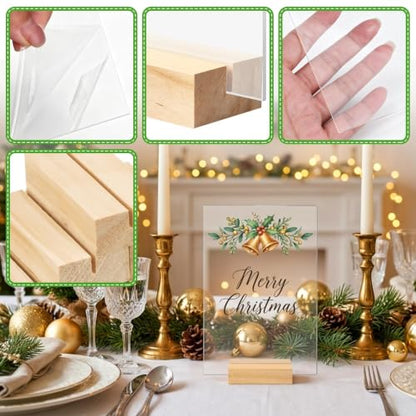 Bercoor 10 Pack 4x6 Inch Blank Clear Acrylic Sign with Wooden Stands, Rectangle Top Acrylic Sheet, DIY Acrylic Rectangle Table Numbers for DIY Name Card Gifts Event Party Sign Decoration - size: 4x6 rectangle