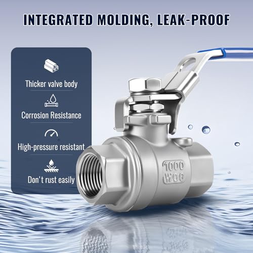 2 Pack 3/8'' Ball Valves NPT Female Stainless Steel 304 Full Port Ball Valve with Locking Handle, Heavy Duty Shut Off Valve for Home and Industrial(3/8 Inch) - size: 3/8 Inch