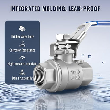 2 Pack 3/8'' Ball Valves NPT Female Stainless Steel 304 Full Port Ball Valve with Locking Handle, Heavy Duty Shut Off Valve for Home and Industrial(3/8 Inch) - size: 3/8 Inch