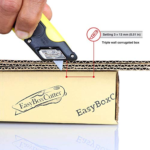 Modern Box Cutter, extra tape cutter at back, dual side edge guide, 3 blade depth setting, 2 blades and holster - Yellow Color 2000 STD