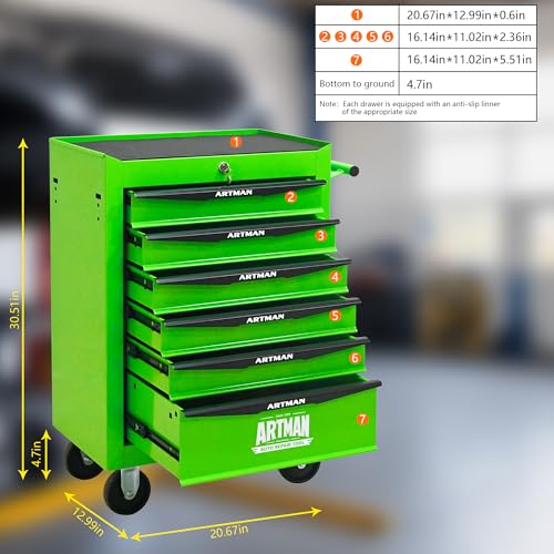 6-Drawer Rolling Tool Chest, Lockable for Garage,Green - color: Green, size: 6-Drawers