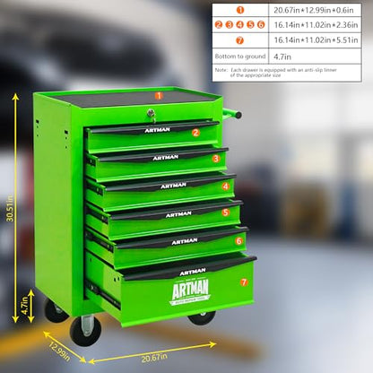 6-Drawer Rolling Tool Chest, Lockable for Garage,Green - color: Green, size: 6-Drawers