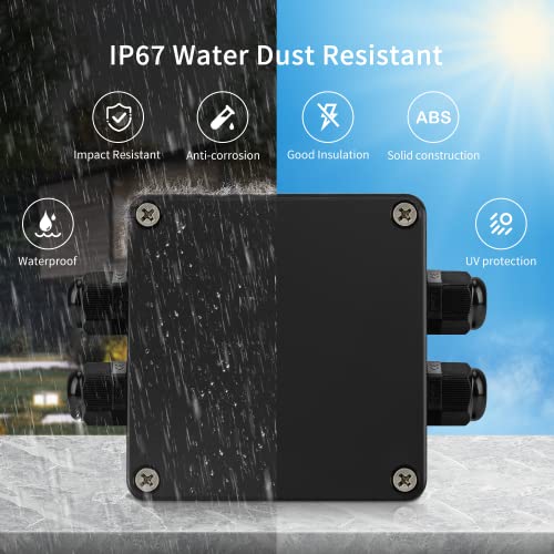 JINDOUZI ABS IP67 Waterproof Dustproof Electrical Junction Box, with 15A 600V Barrier Terminal Cable Connector, 2 in/2 Out Power Junction Box（3.26 * 3.18 * 2.2in） - size: 2T2 3.26" x 3.18" x 2.2"
