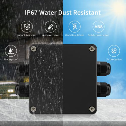 JINDOUZI ABS IP67 Waterproof Dustproof Electrical Junction Box, with 15A 600V Barrier Terminal Cable Connector, 2 in/2 Out Power Junction Box（3.26 * 3.18 * 2.2in） - size: 2T2 3.26" x 3.18" x 2.2"