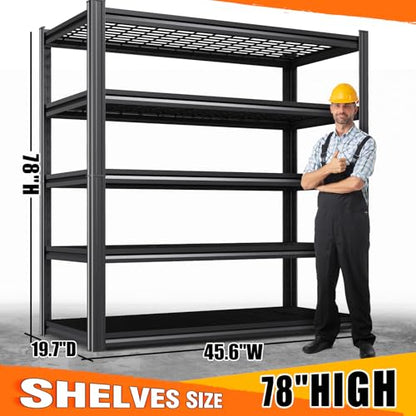 Set of 5 Garage Shelving-3000 lbs 5 Tier Storage Shelves,Adjustable Heavy Duty Metal Shelving Unit and Storage Large Wire Rack,Utility Steel Shelf for Warehouse Industrial Pantry Basement -78"x46"x20" - size: 46"Wx19.7"Dx78"H