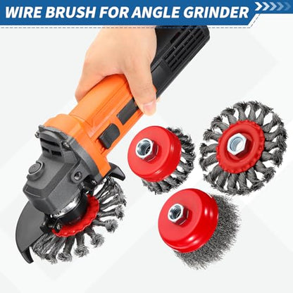 3Pack Wire Brush for Angle Grinder Set with 5/8"-11 Arbor