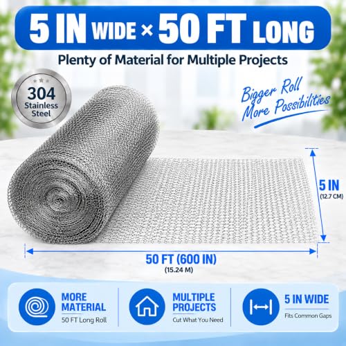 Wire Mesh 5" x 50FT, 304 Stainless Steel Mesh - size: 5" x 50 FT