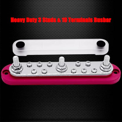 Ampper 3 x M8 Posts Power Distribution Block BusBar 10 M4 Screws, 7" Red - color: Red, size: 3M8+10M4