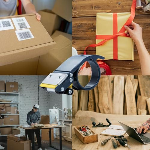MDJ by Excell Heavy-Duty Metal 2 Inch Packaging Tape Dispenser with Safety Blade Cover, Anti-Backflow Design, for Commercial Packaging, Shipping, Moving, Carton and Box Sealing
