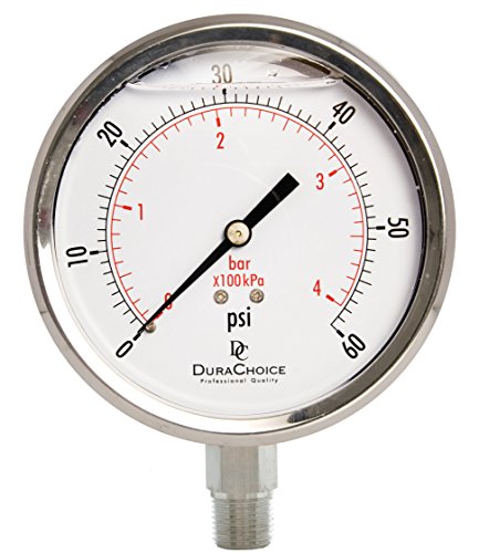 4" SS Oil Filled Pressure Gauge, 3/8" NPT Lower Mount, 60 PSI - size: [0-60 PSI]