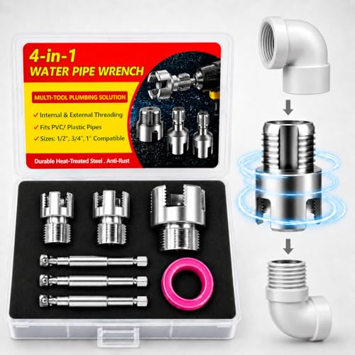 Internal & External Pipe Threading Tool Set, 3Pcs PVC Pipe Threader Kit for 1/2", 3/4" and 1" PVC Plastic Pipes, Heavy-Duty Alloy Steel, Electric Drill Compatible for Plumbing and DIY