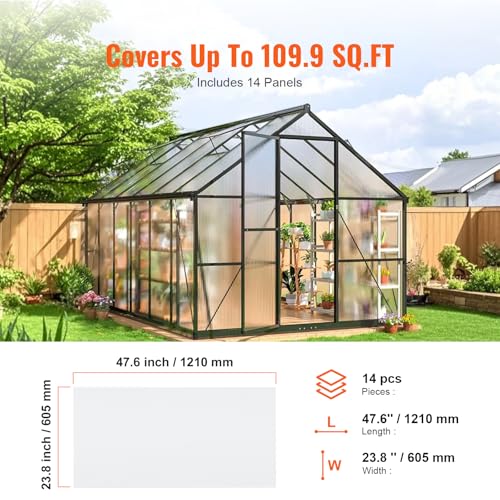 VEVOR 14 Pack Polycarbonate Greenhouse Panels, 2' X 4' X 0.16'' Roof Panels Sheets, Waterproof UV Protected Corrugated Plastic Roofing, Impact Resistance Clear Roofing Sheets for Greenhouse/Garden - size: 14PCS / 4FT * 2FT * 0.16IN