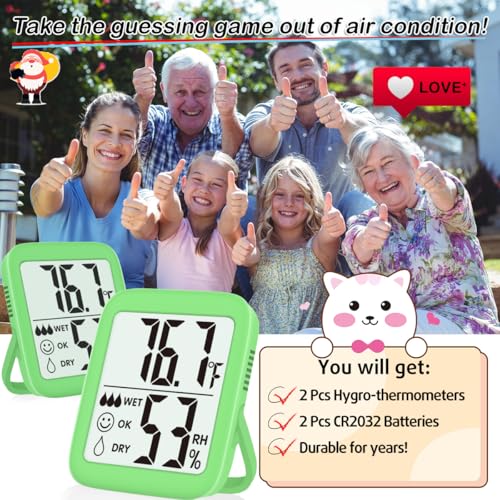 Antonki 2 Pack Room Thermometer Indoor Hygrometer - color: 2 Pcs* Natural Green