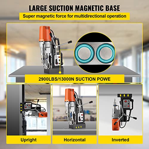 VEVOR 1680W MD50 Magnetic Drill 300 RPM Spindle Speed Electric Magnetic Drilling System with 2 Inch Boring Diameter and 2900 LBS Magnet Force - size: 2 in
