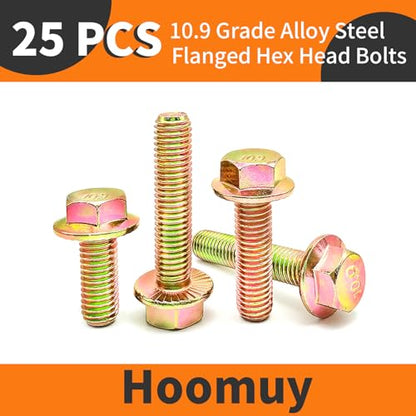M8 x 16mm 25pcs Heavy Duty Flanged Hex Head Bolts, Flange Hexagon Head Screws, 10.9 Grade Alloy Steel, Yellow Zinc Plated, Metric Fully Thread - size: M8 x 16mm(25pcs)