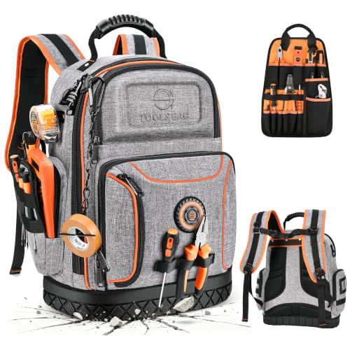 LOKASS 18.1-inch Heavy-Duty Tool Backpack, 75 Pockets, Gray - color: Grey