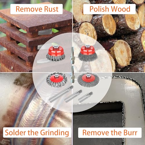 9 Pack Wire Wheel Brush kit with 5/8"-11 Thread Grinder Extension Rod & Drill Adapter,4" & 3" Wheel Cup Wire Brushes(Wire Wheel Set with Grinder Extension Rod & Drill Adapter) - style: Wire Wheel Set with Grinder Extension Rod & Drill Adapter