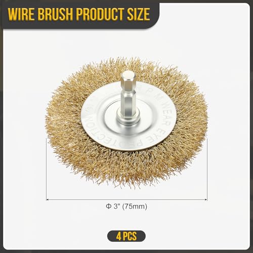 DTGN 4 Pcs 3 Inch Wire Wheel Brush for Drill, 1/4 Inch Hex Shank - size: 3 inch