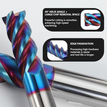 3PCS 1/8" 4 Flute End Mills Set for Stainless Steel (Nano-Coated) - size: 1/8 in