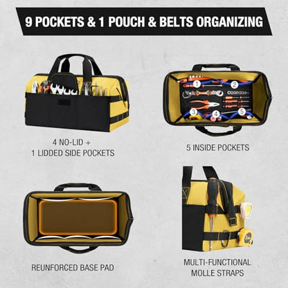 HISEA 3 Pack Heavy Duty Tool Bag, 16-Inch Waterproof Tools Organizer Tote - color: Navy, Yellow, Red, size: 16 Inch