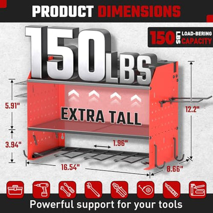 Power Tool Organizer Wall Mount 3 Layer Charging Station with 6 Outlets - color: Red