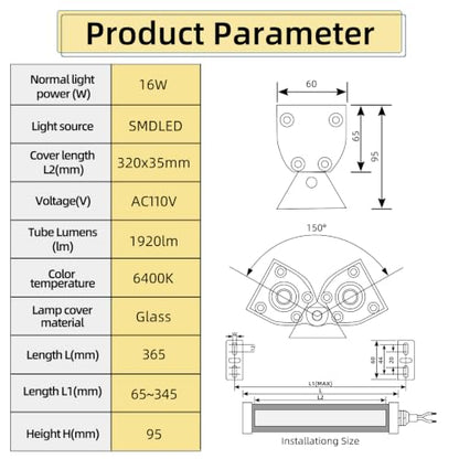 16W CNC LED Machine Tube Light IP67 AC110-220V 1440lm 6400K