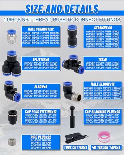 116PCS Quick Connect Air Hose Fitting Kit, Nylon Tubing Air Line
