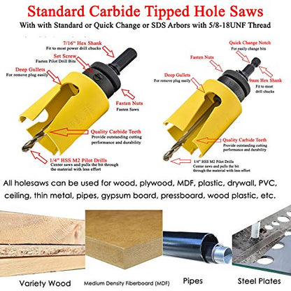 MaxTool 2-3/8" TCT Hole Saw 60mm Carbide Tip Holesaw 2.25" Deep with 5/8-18 Thread for Cutting Asphalt Brick Concrete MDF Tough Material; CT00Y57R224 - size: 2-3/8"