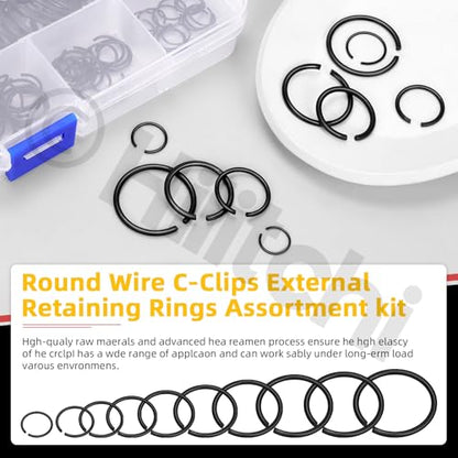 Hilitchi 150PCS Round Wire C-Clips 10 Sizes GB895.2 Retainer Clip Black Internal Snap Rings Round Wire Snap Rings Assortment Kit for Hole Shaft - size: GB895.2